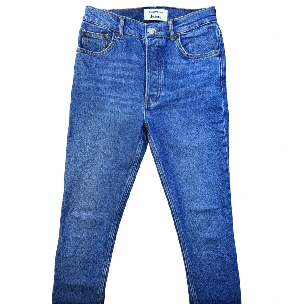 Reformation Jeans Serena High Rise Skinny Crop Medium Wash Size 26 Button Fly - Picture 2 of 13